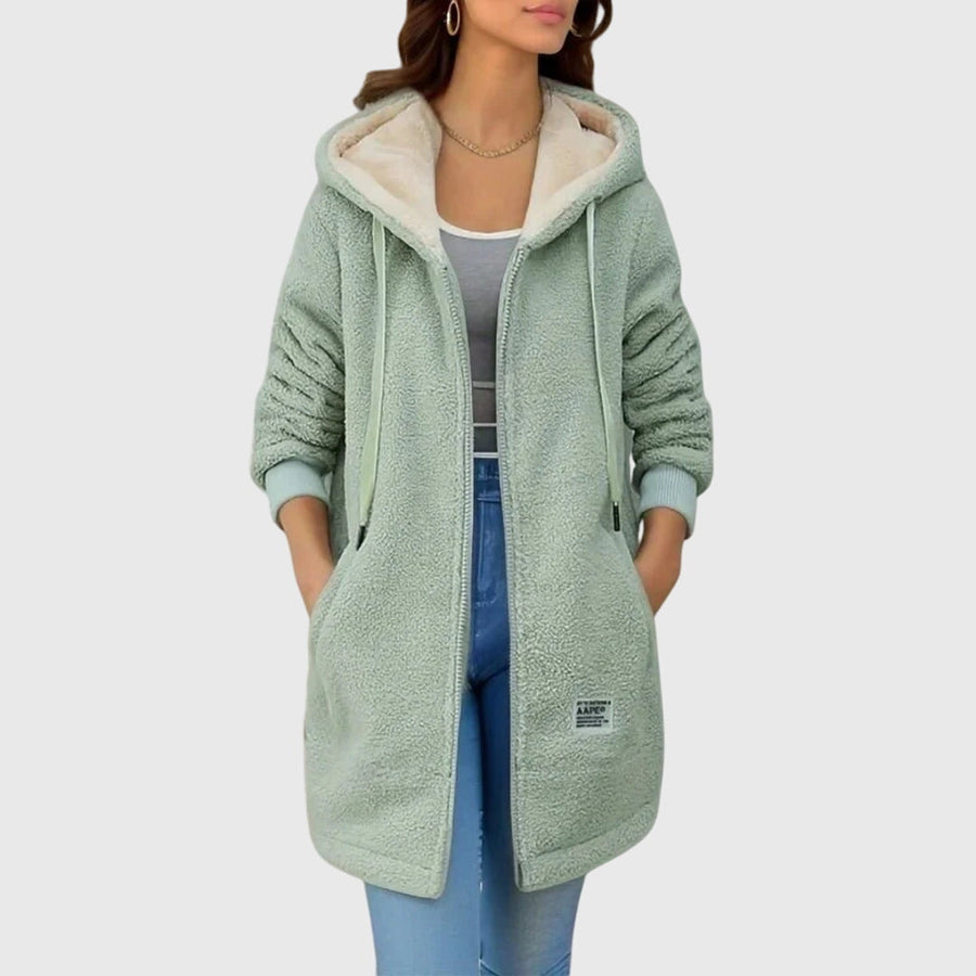 Women's Hooded Fleece Jacket Zip Front Casual Layering Stylish Everyday