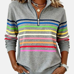 Women's Trendy Striped Quarter Zip Sweater Relaxed Fit Long Sleeve Casual Everyday