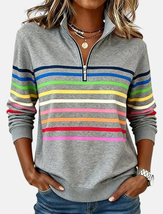 Women's Trendy Striped Quarter Zip Sweater Relaxed Fit Long Sleeve Casual Everyday
