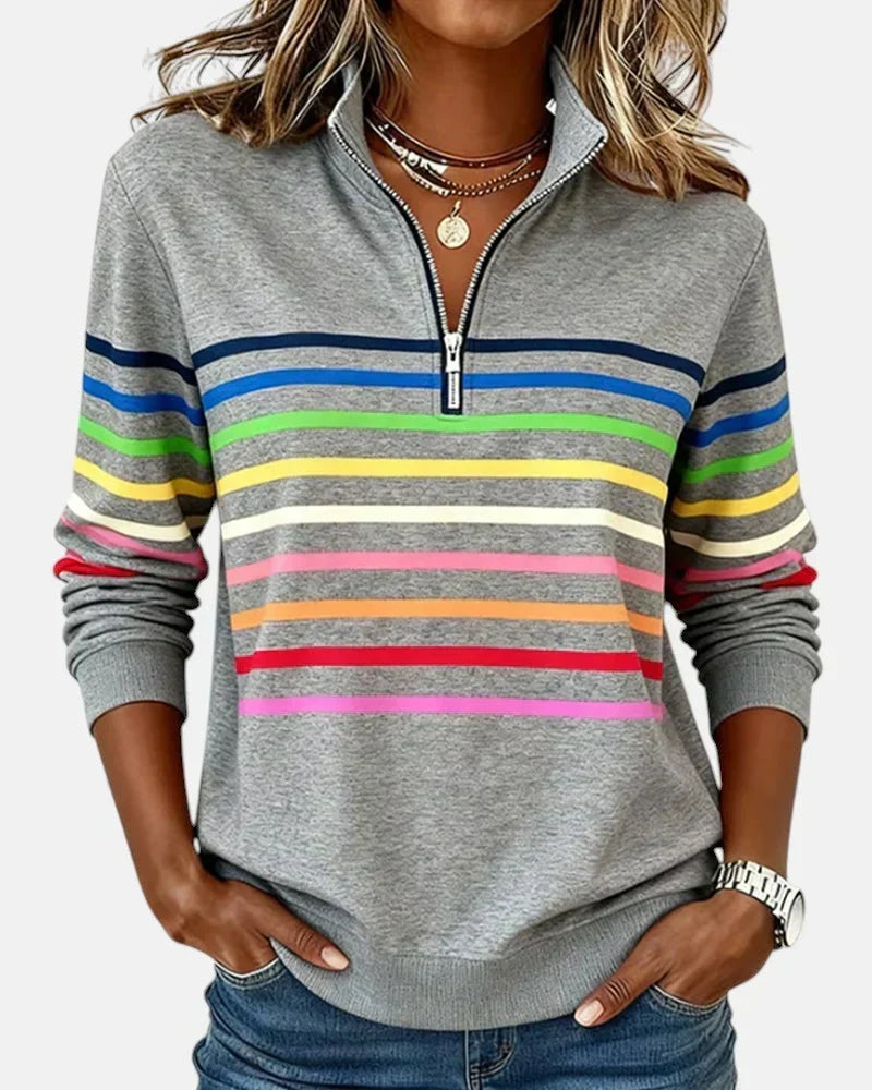 Women's Trendy Striped Quarter Zip Sweater Relaxed Fit Long Sleeve Casual Everyday