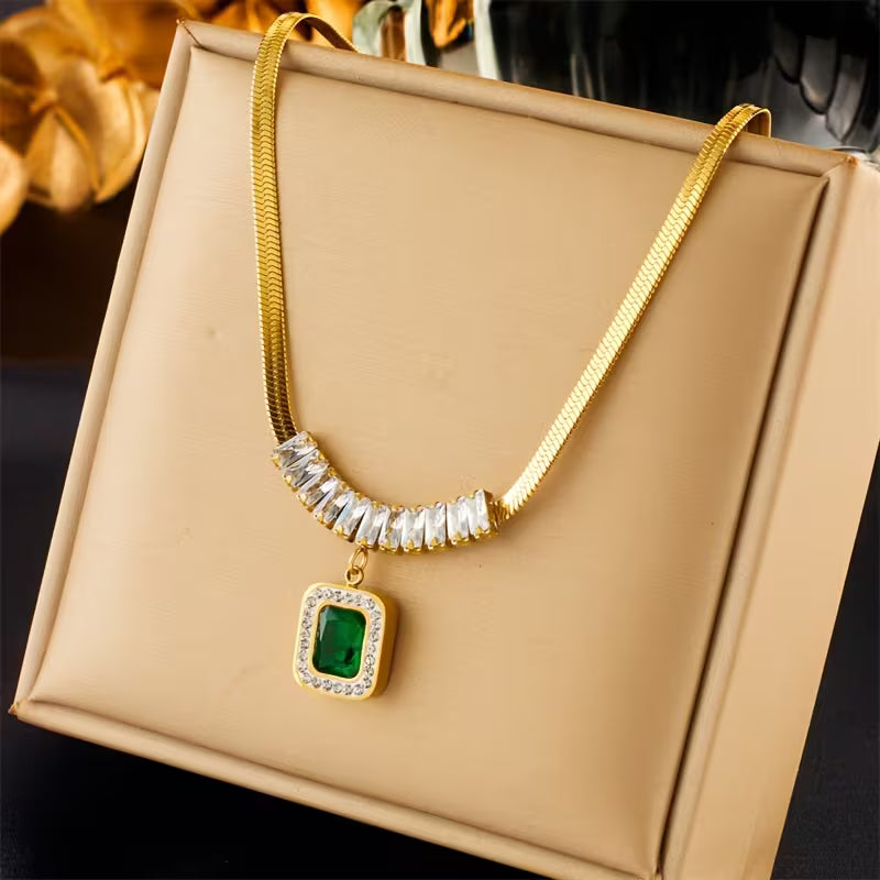 Women's Gold Emerald Necklace Statement Jewellery Jewelry Gift for Women Weddings Parties Prom and Everyday Wear
