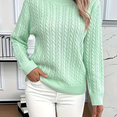 Women's Cozy Cable Knit Sweater Crewneck Long Sleeve Casual Everyday