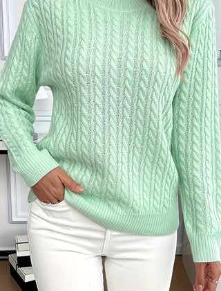 Women's Cozy Cable Knit Sweater Crewneck Long Sleeve Casual Everyday