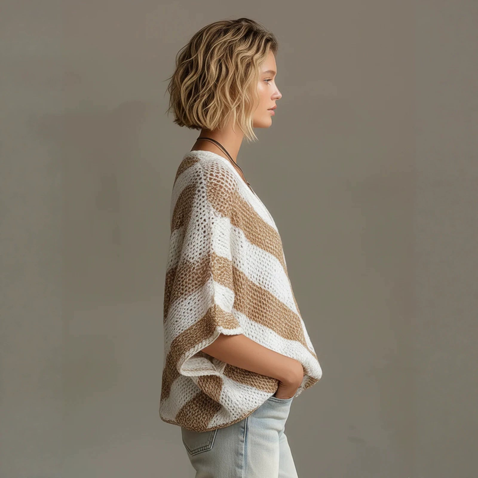 Women's Colour-Blocked V-Neck Pullover Loose-Knit Sweater Knitwear for Autumn Winter Layering Cosy Days and Everyday Wear