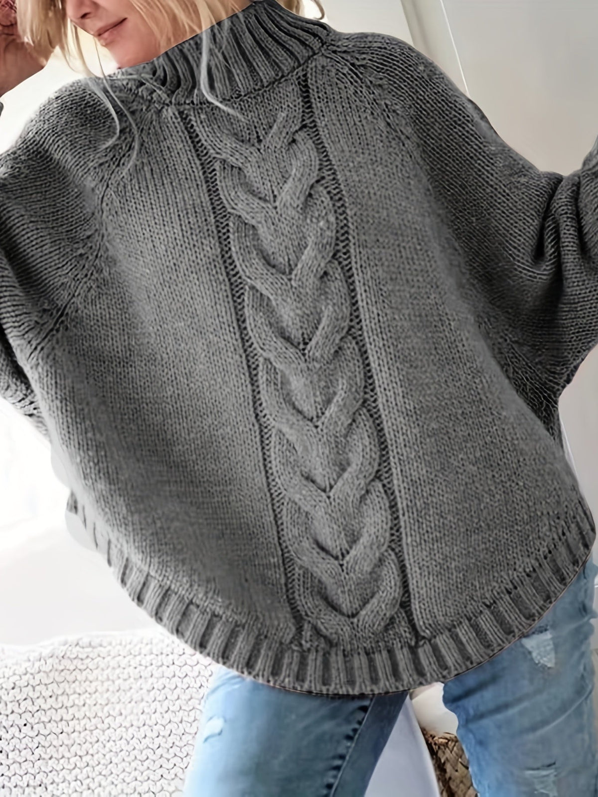 Women's Classic Cable Knit Mock Neck Sweater Cozy Fit Versatile Layering Casual Everyday