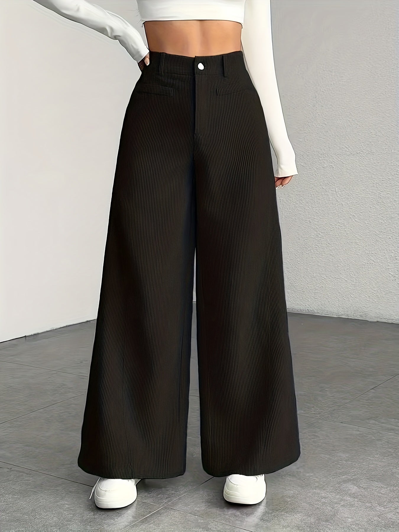 Women's High-Waisted Wide-Leg Trousers Relaxed Fit Tailored Style Chic Everyday