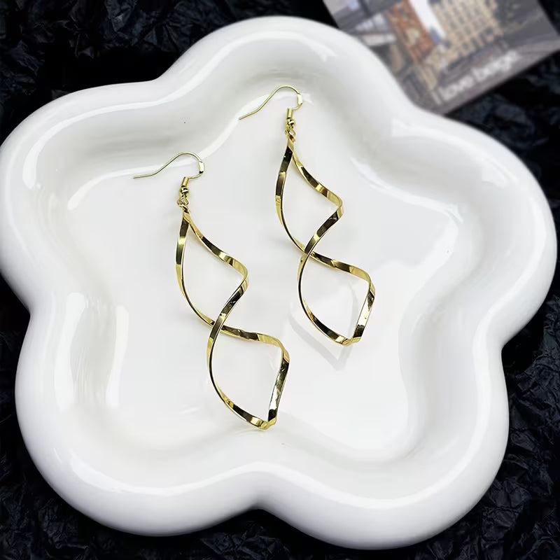 Women's Gold Spiral Earrings Statement Jewellery Jewelry Gift for Women Weddings Parties Prom and Everyday Wear