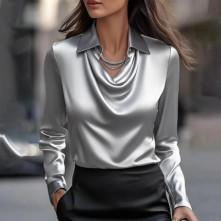 Women's Elegant Blouse Draped Neckline Stylish Satin Casual Evening