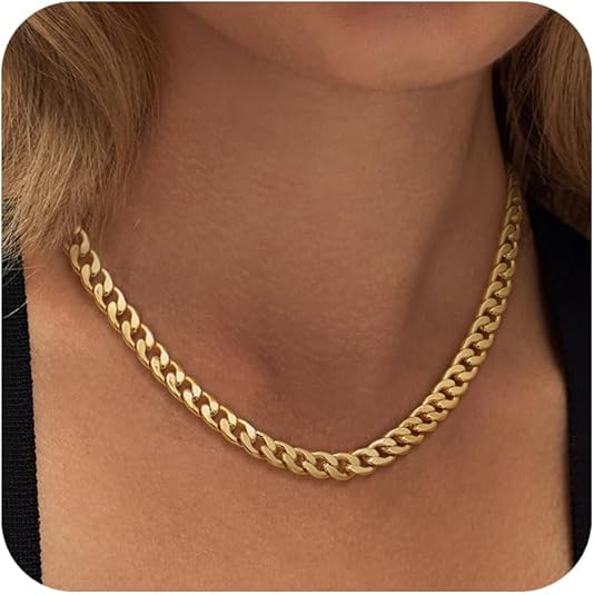 Women's Gold Bold Cuban Link Necklace Statement Jewellery Jewelry Gift for Women Weddings Parties Prom and Everyday Wear
