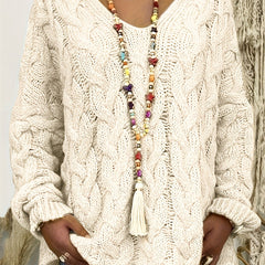 Women's Relaxed V-Neck Sweater Cable Knit Casual Layering Everyday Style