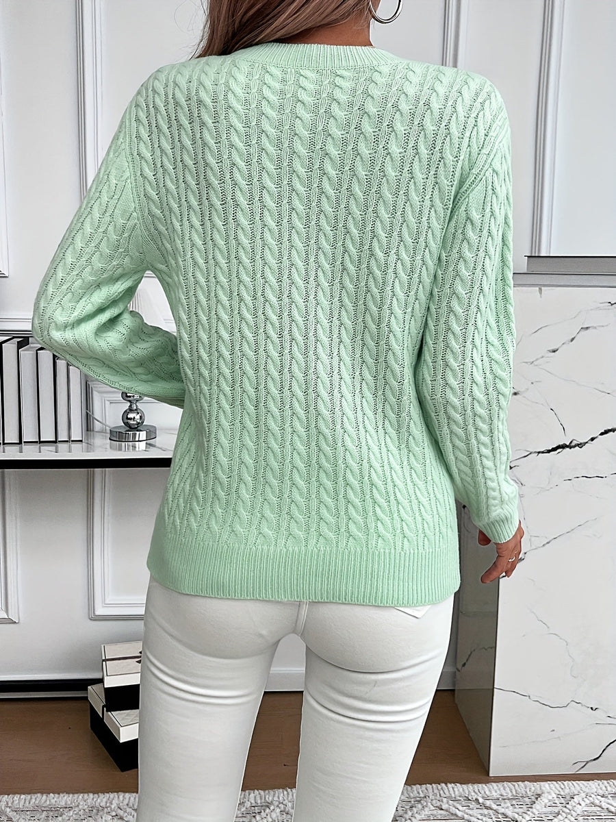 Women's Knitted Sweater Cable Knit Design Round Neckline Cozy Casual Wear