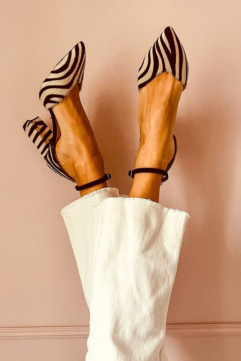 Women's Zebra Print Strap Sandals Stable Heel Footwear for Summer Holidays Weddings Parties and Everyday Wear
