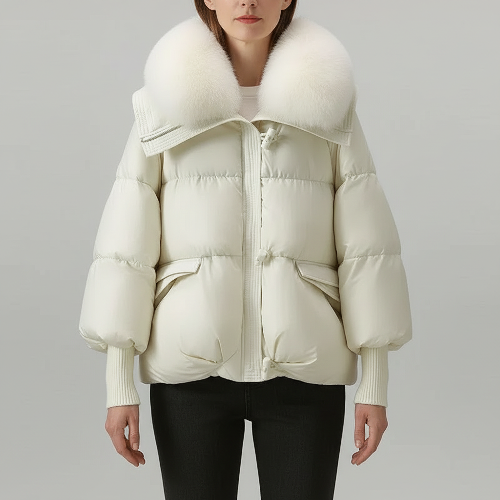 Women's Oversized Puffer Jacket Faux Fur Collar Zipper Closure Casual Winter