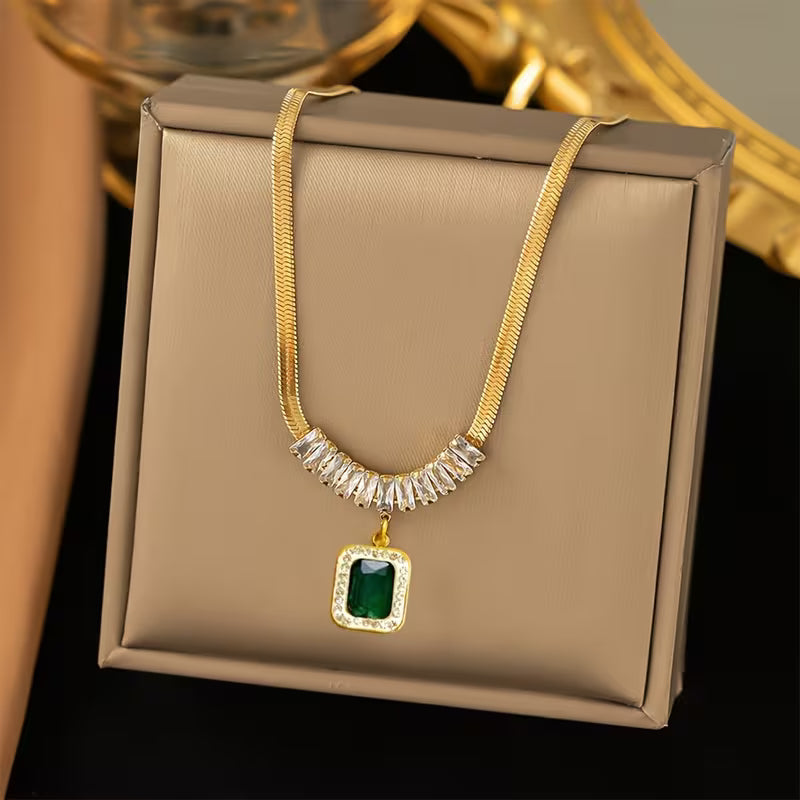 Women's Gold Emerald Necklace Statement Jewellery Jewelry Gift for Women Weddings Parties Prom and Everyday Wear