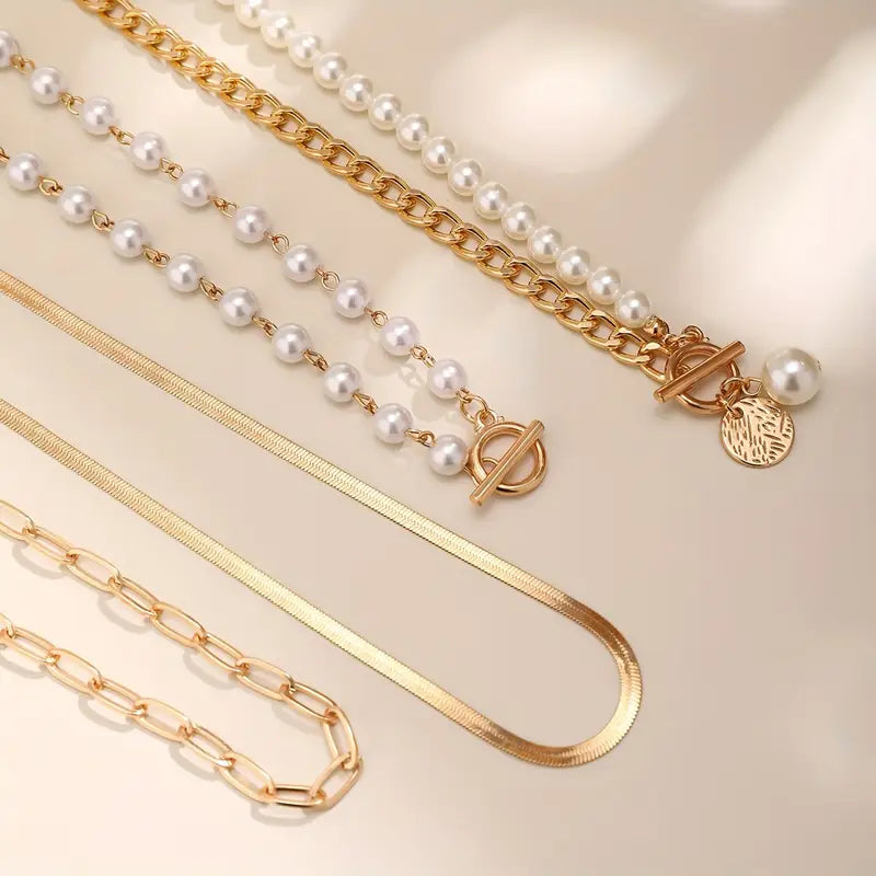 Women's Gold Vintage Pearl Necklace Set Statement Jewellery Jewelry Gift for Women Weddings Parties Prom and Everyday Wear