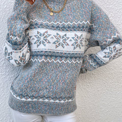 Women's Fair Isle Knit Sweater Mock Neck Long Sleeve Cozy Casual Stylish