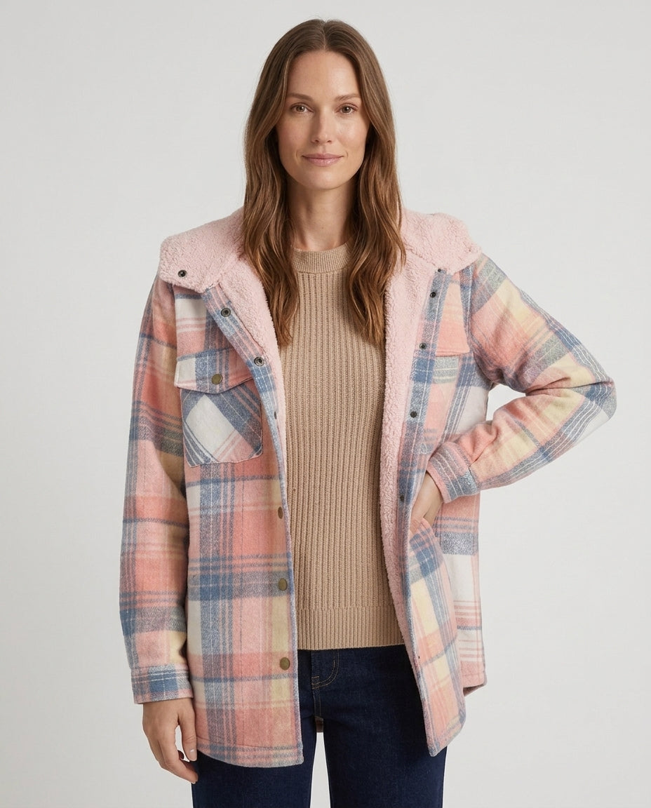 Women’s Plaid Hooded Jacket with Pockets