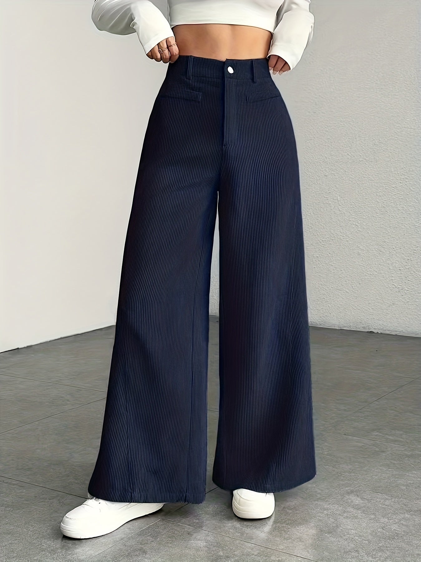 Women's High-Waisted Wide-Leg Trousers Relaxed Fit Tailored Style Chic Everyday