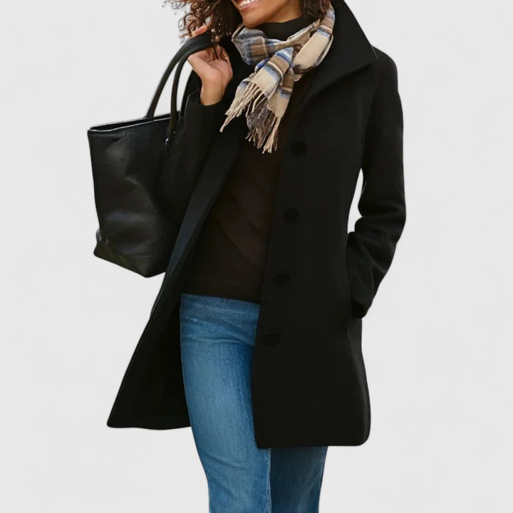 Women's Elegant Long Coat Tailored Fit Notched Lapel Classic Style Outerwear