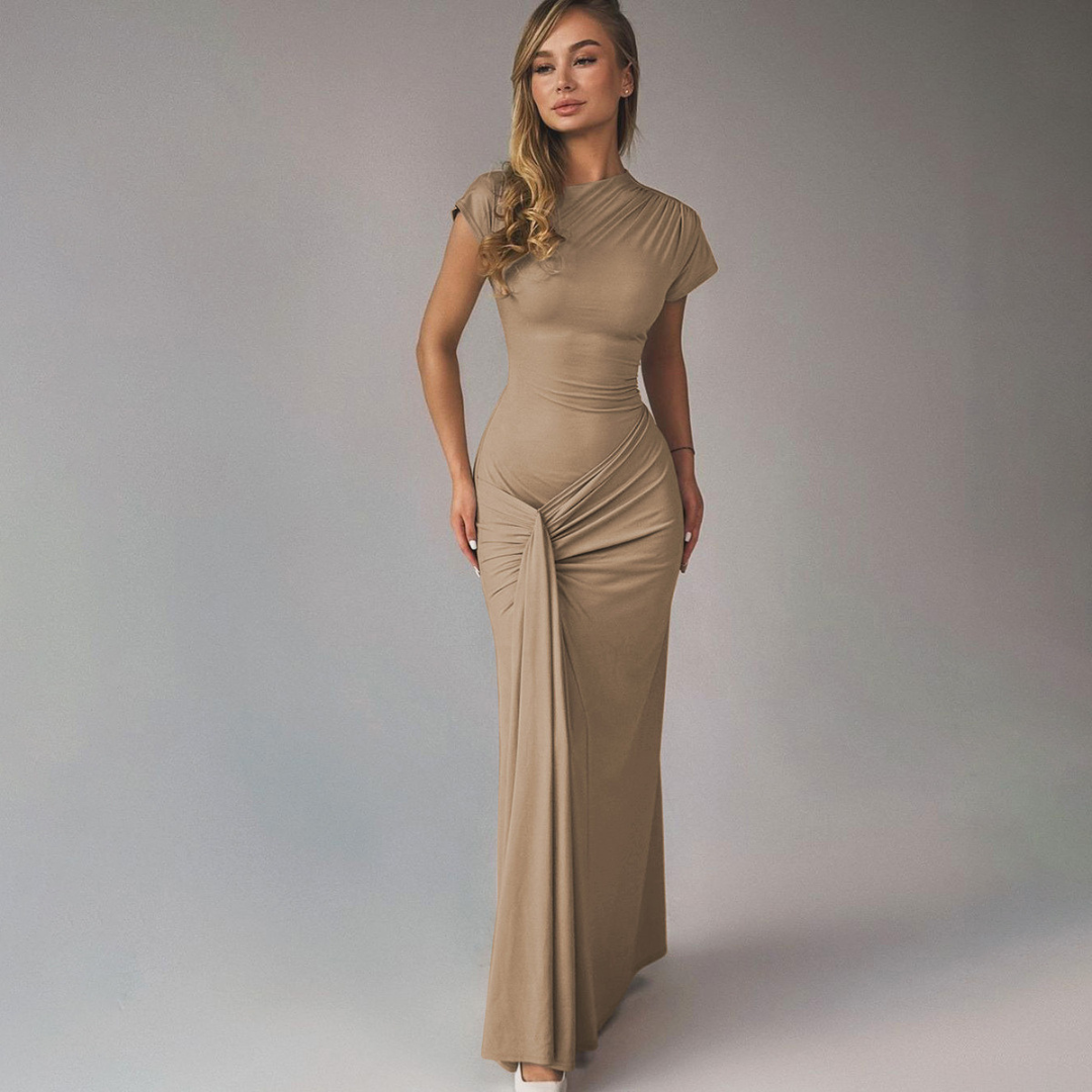 Women's Elegant Bodycon Maxi Dress Ruched Wrap Style Evening Occasion