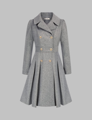 Women's Elegant Double Button Long Sleeve Coat Tailored Fit Stylish Outerwear
