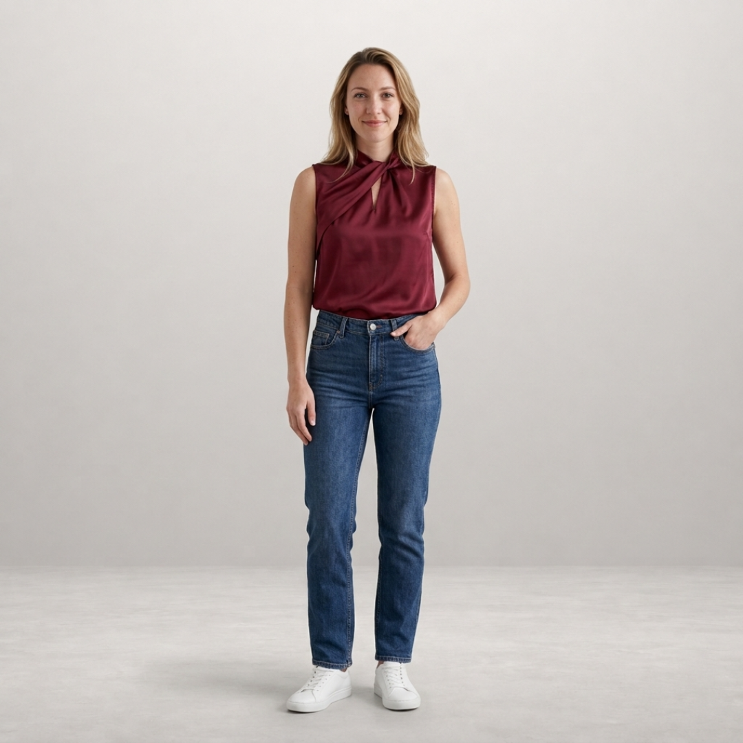 Women's Satin Twisted Neckline Blouse Outfit for Work Brunch Casual Days and Everyday Wear