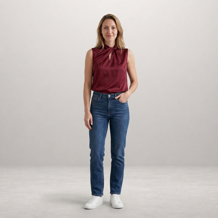 Women’s Elegant Satin Blouse | Refined Twisted Neckline