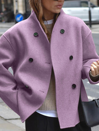 Women's Cozy Long Sleeve Stand Collar Coat Relaxed Fit Casual Layering