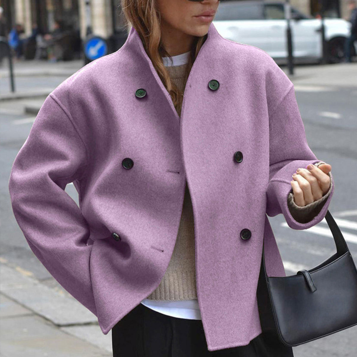 Women's Cozy Long Sleeve Stand Collar Coat Relaxed Fit Casual Layering