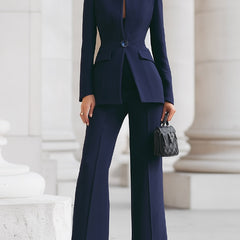 Women's Elegant Blazer and Pants Suit Set Tailored Fit Long Sleeve Professional Office