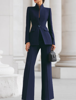Women's Elegant Blazer and Pants Suit Set Tailored Fit Long Sleeve Professional Office