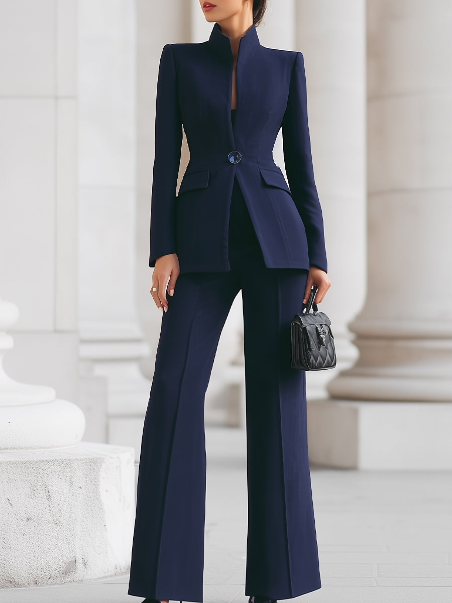Women's Elegant Blazer and Pants Suit Set Tailored Fit Long Sleeve Professional Office