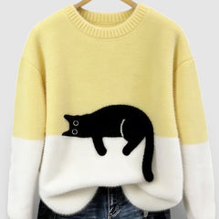 Women's Fluffy Color Block Sweater Classic Crewneck Relaxed Fit Casual Wear