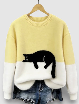 Women's Fluffy Color Block Sweater Classic Crewneck Relaxed Fit Casual Wear