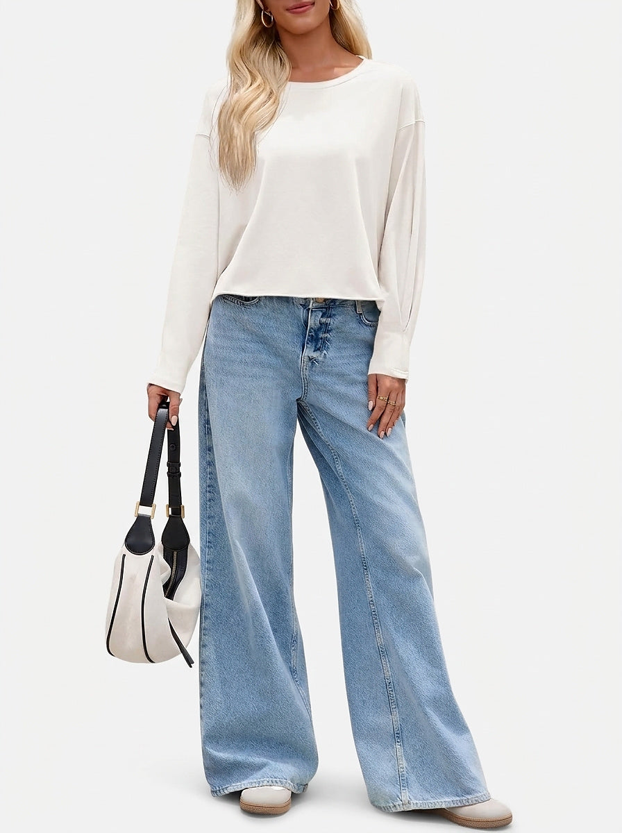 Women’s Long Sleeve Crew Neck Crop Top