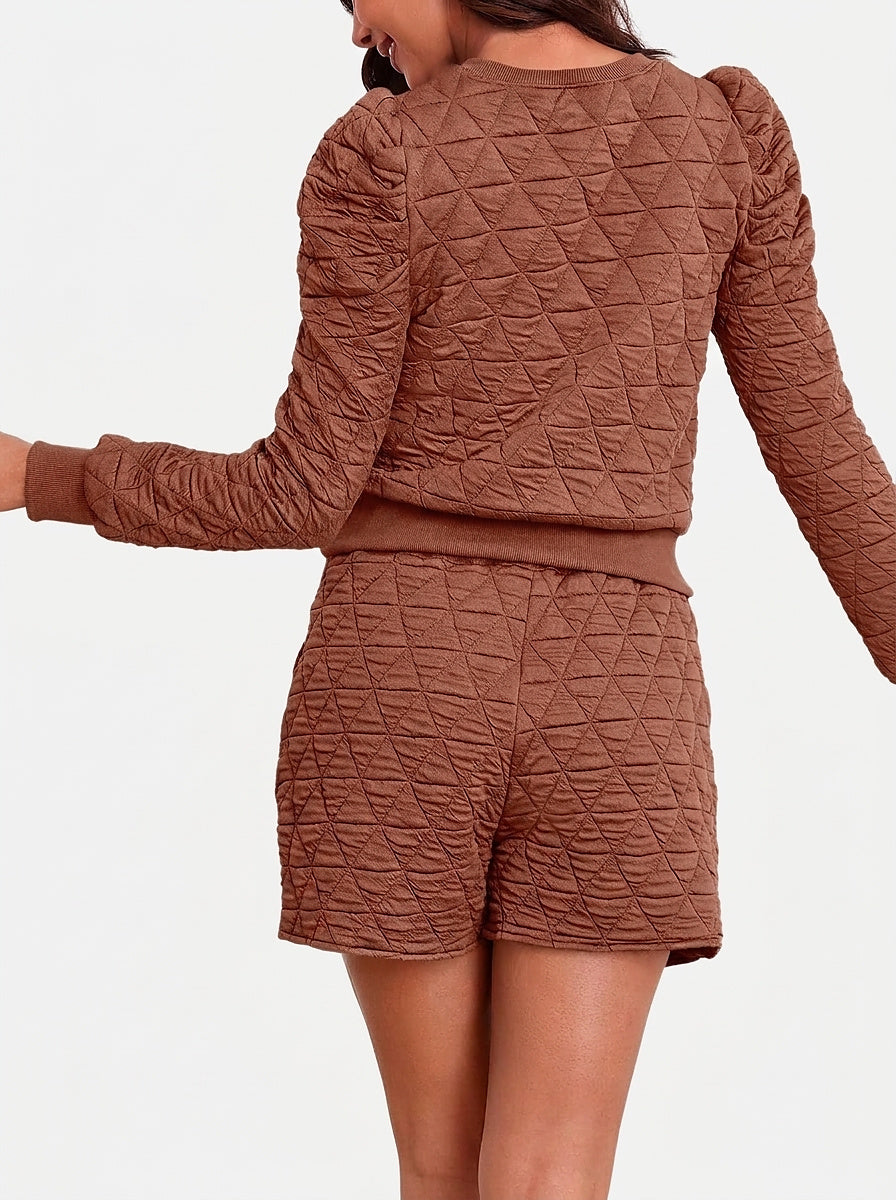 Women’s Two-Piece Lounge Set with Quilted Sweatshirt and Wrap Skort
