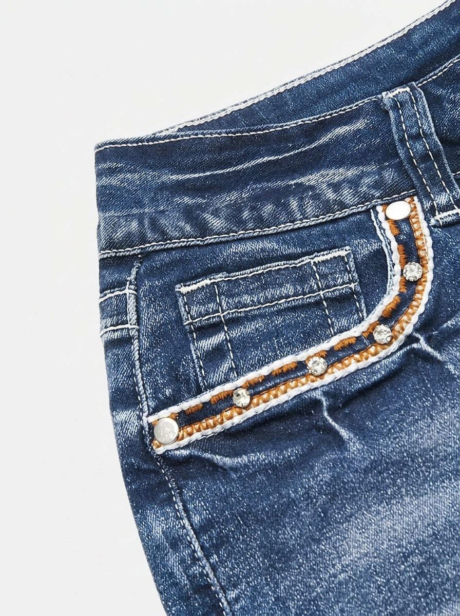 Women's Denim Shorts with Embellished Pockets
