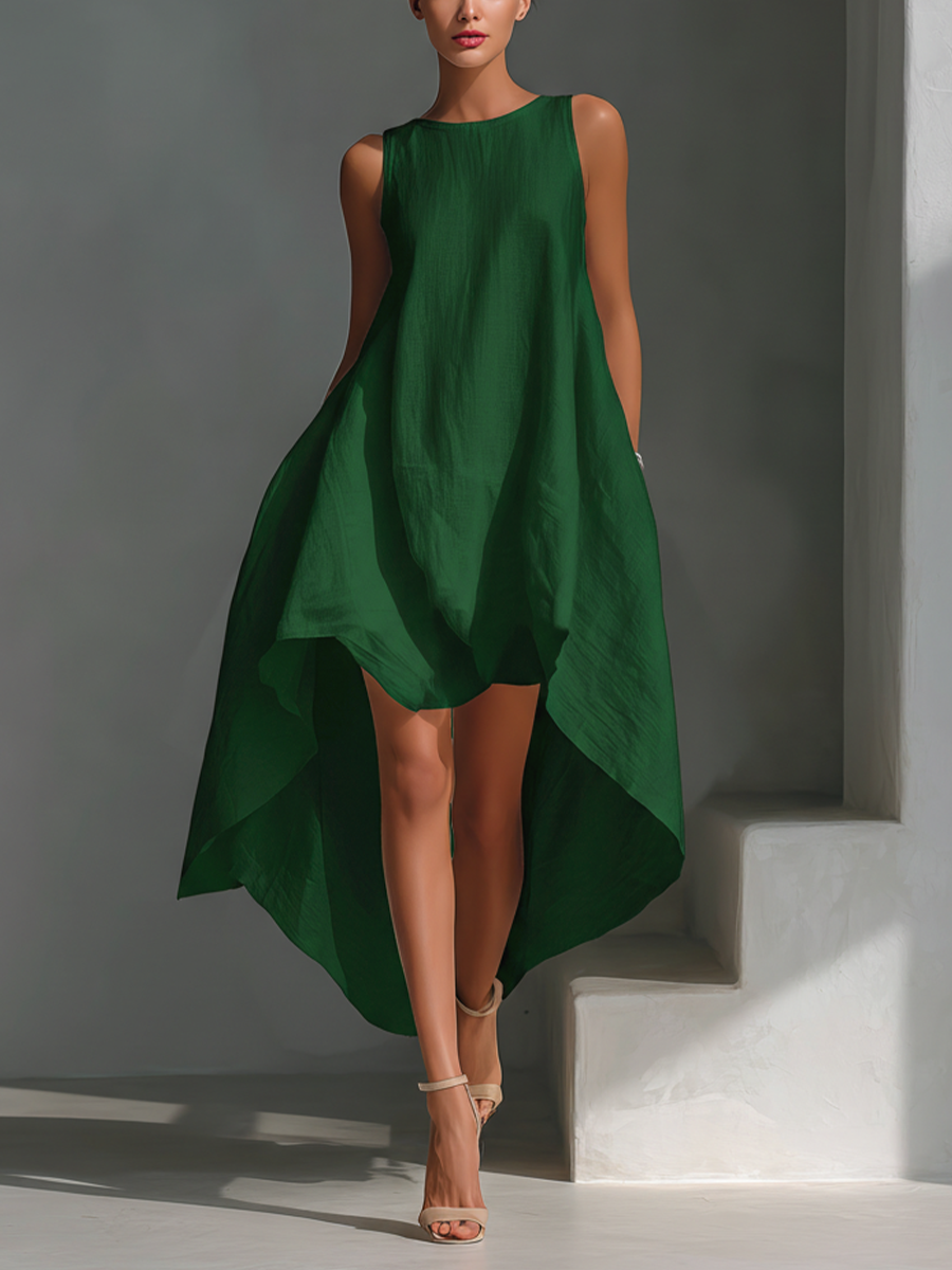 Women's Asymmetric Midi Sleeveless Dress Outfit for Summer Holidays Weddings Parties and Everyday Wear