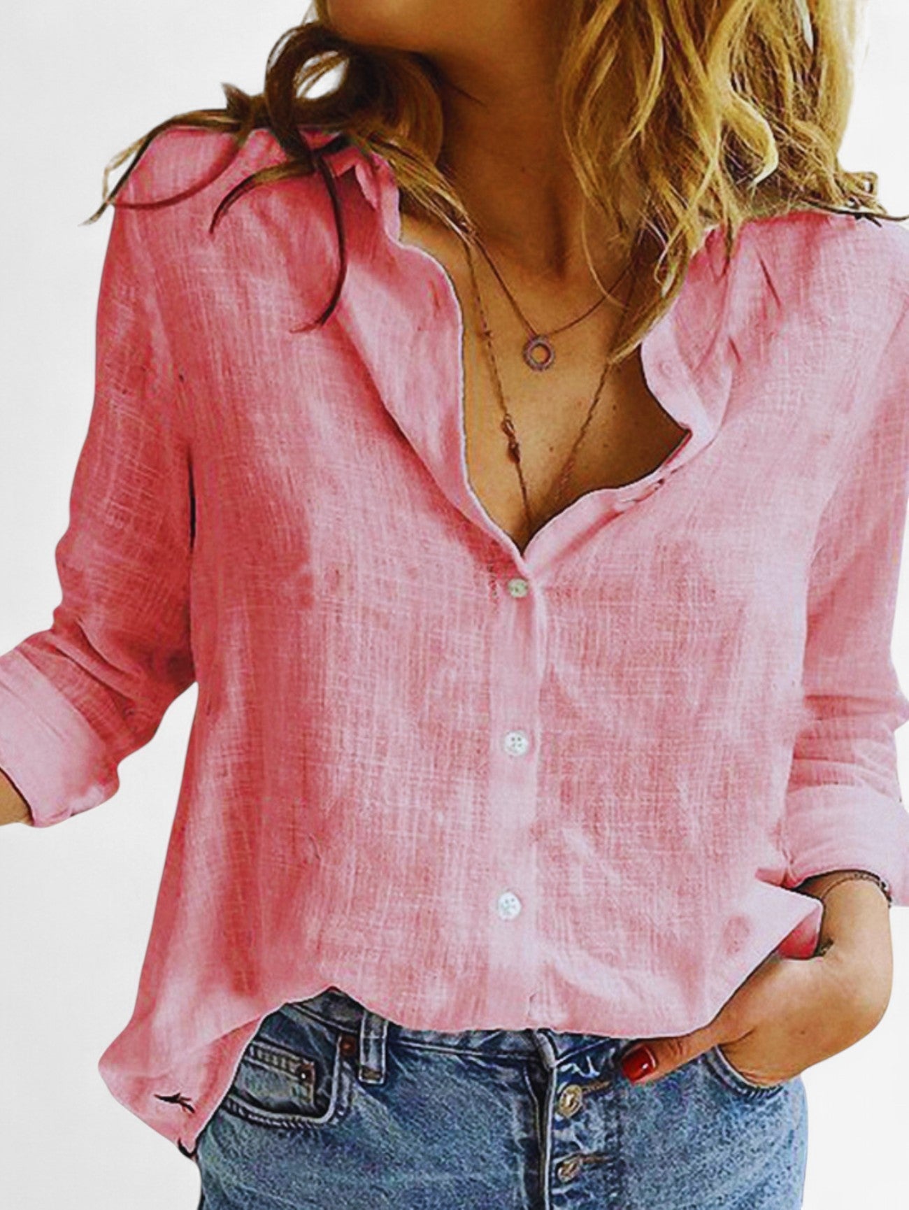 Women's Button Down Long Sleeve Blouse Outfit for Work Brunch Casual Days and Everyday Wear