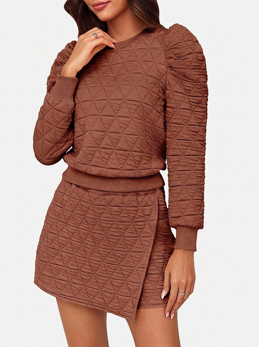Women’s Two-Piece Lounge Set with Quilted Sweatshirt and Wrap Skort