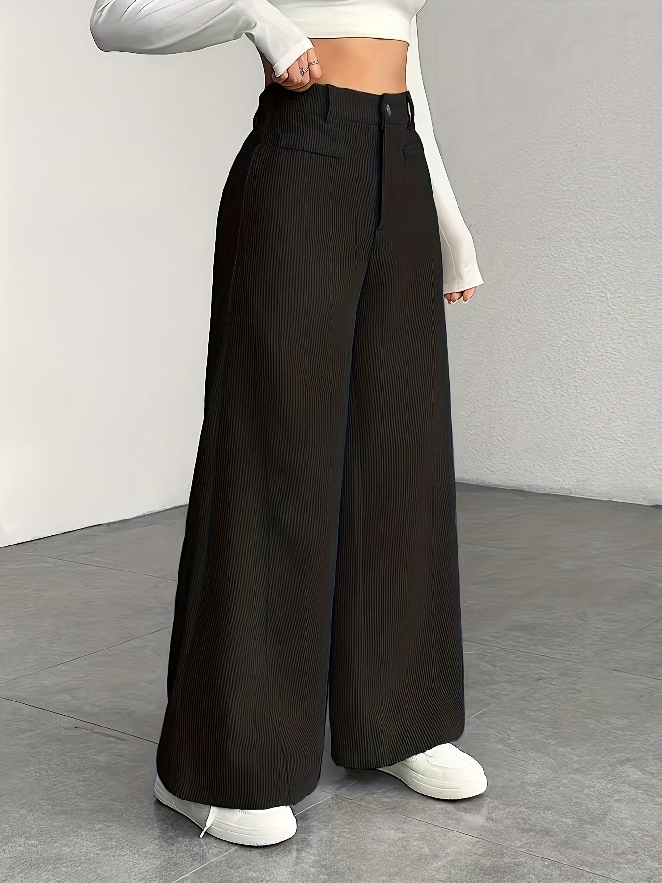 Women's High-Waisted Wide-Leg Trousers Relaxed Fit Tailored Style Chic Everyday