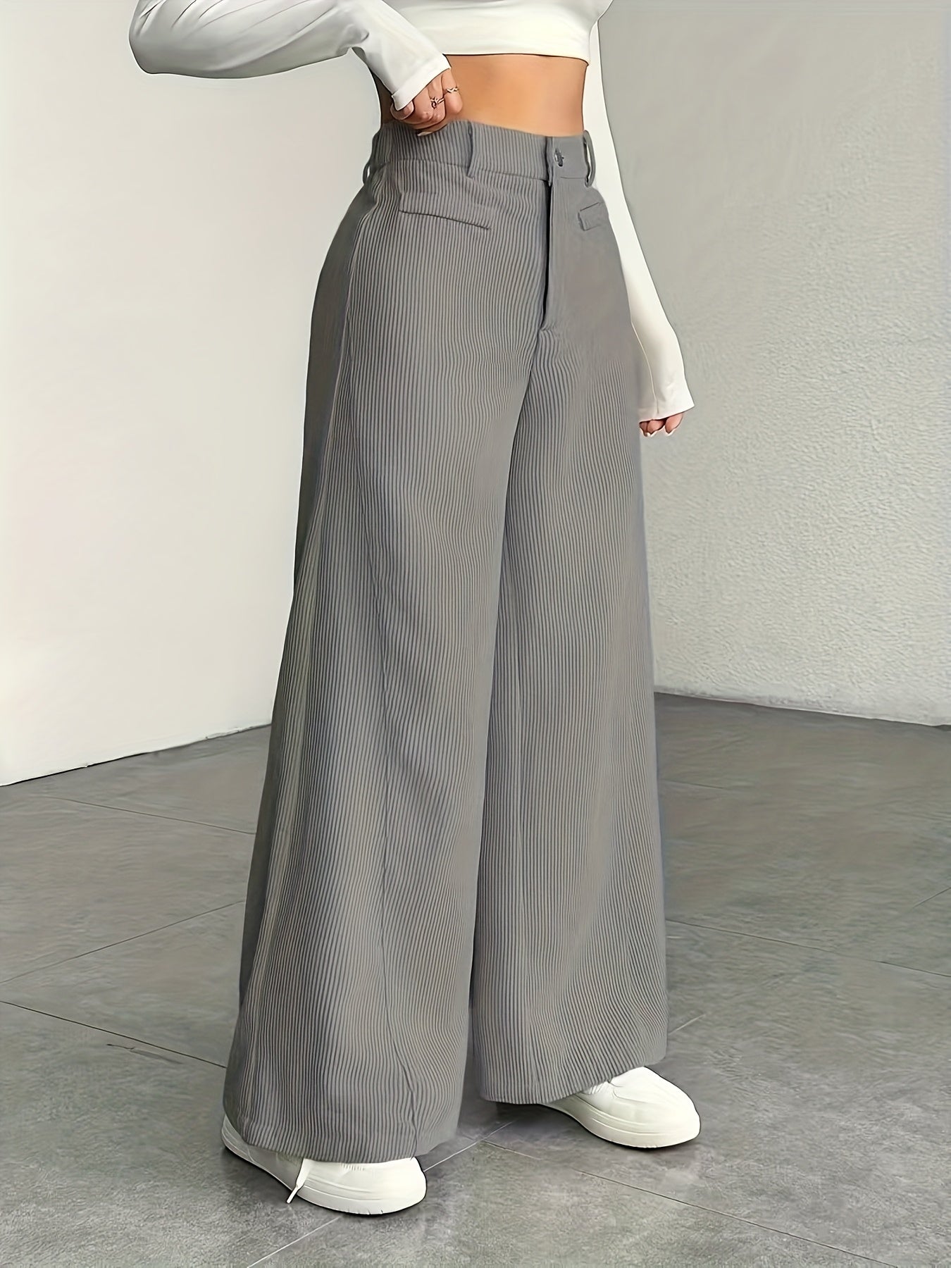 Women's High-Waisted Wide-Leg Trousers Relaxed Fit Tailored Style Chic Everyday