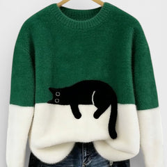 Women's Fluffy Color Block Sweater Classic Crewneck Relaxed Fit Casual Wear