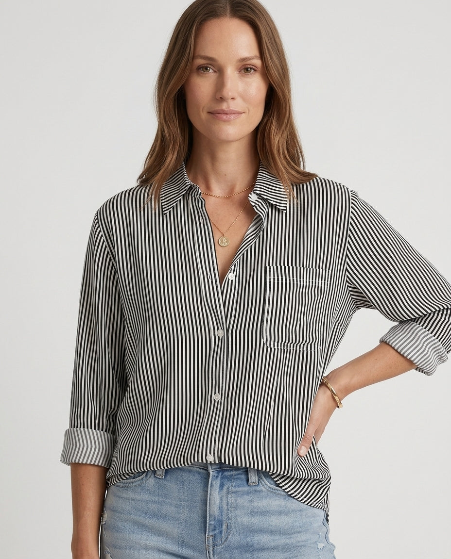 Women’s Striped Button-Down Shirt with Chest Pocket