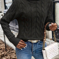 Women's Stylish Cable Knit Turtleneck Sweater Fitted Long Sleeve Cozy Casual