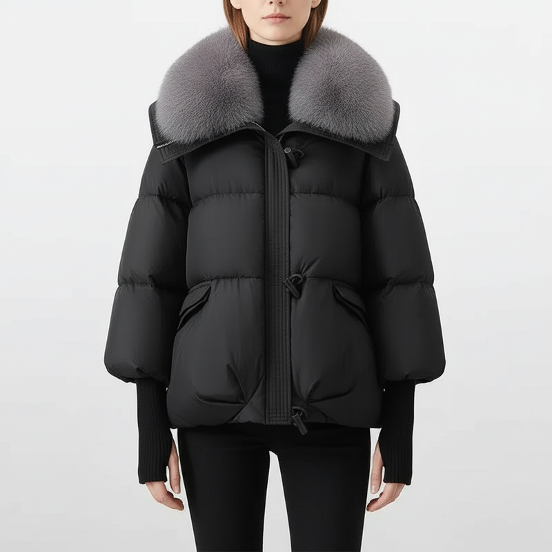 Women's Oversized Puffer Jacket Faux Fur Collar Zipper Closure Casual Winter
