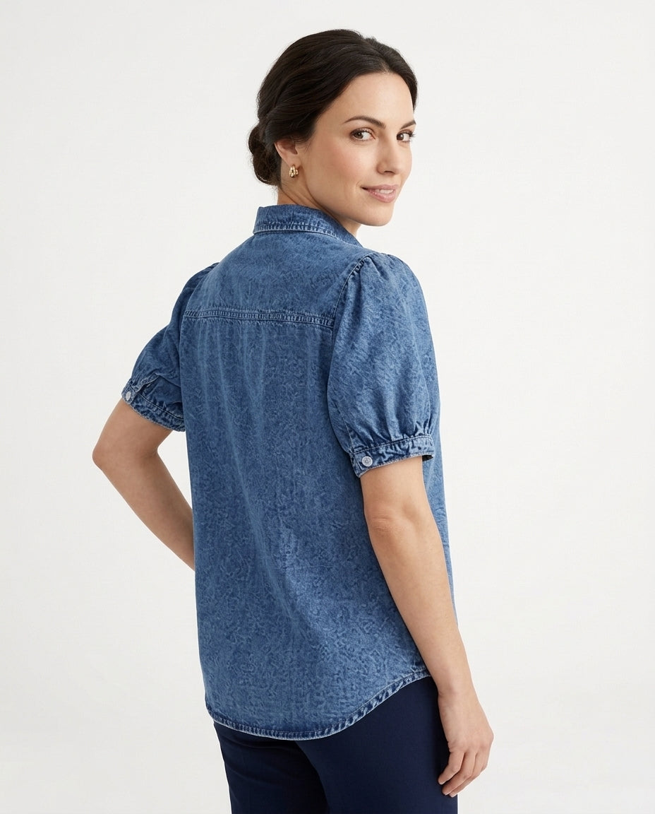Women's Denim Shirt with Bubble Sleeves