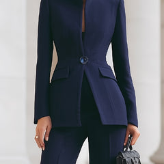 Women's Elegant Blazer and Pants Suit Set Tailored Fit Long Sleeve Professional Office
