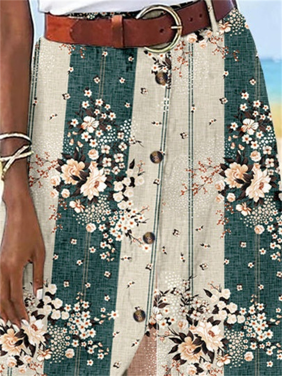 Women's Floral Printed High Waist Maxi Split Skirt Outfit for Work Brunch Parties Holidays and Everyday Wear