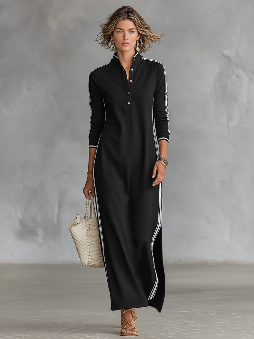 Women's Minimalist White-trimmed Maxi Dress Outfit for Summer Holidays Weddings Parties and Everyday Wear